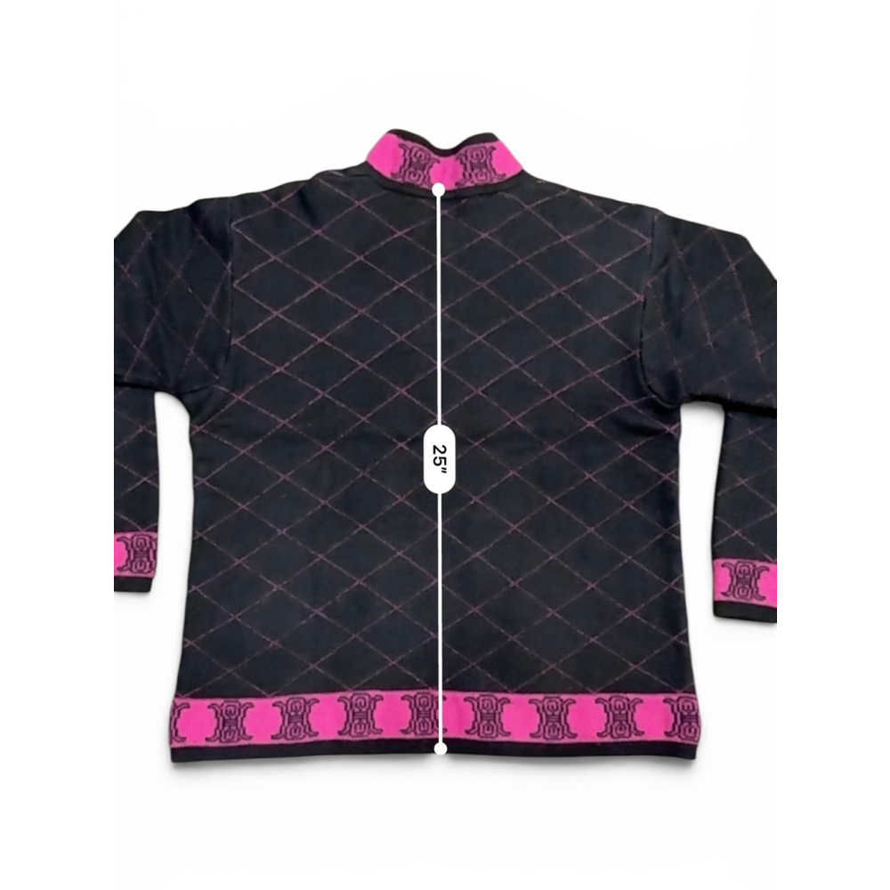 VTG RARE Celine Paris Women's Wool Sweater Argyle Mock Neck Made in Italy Sz L - Picture 8 of 12